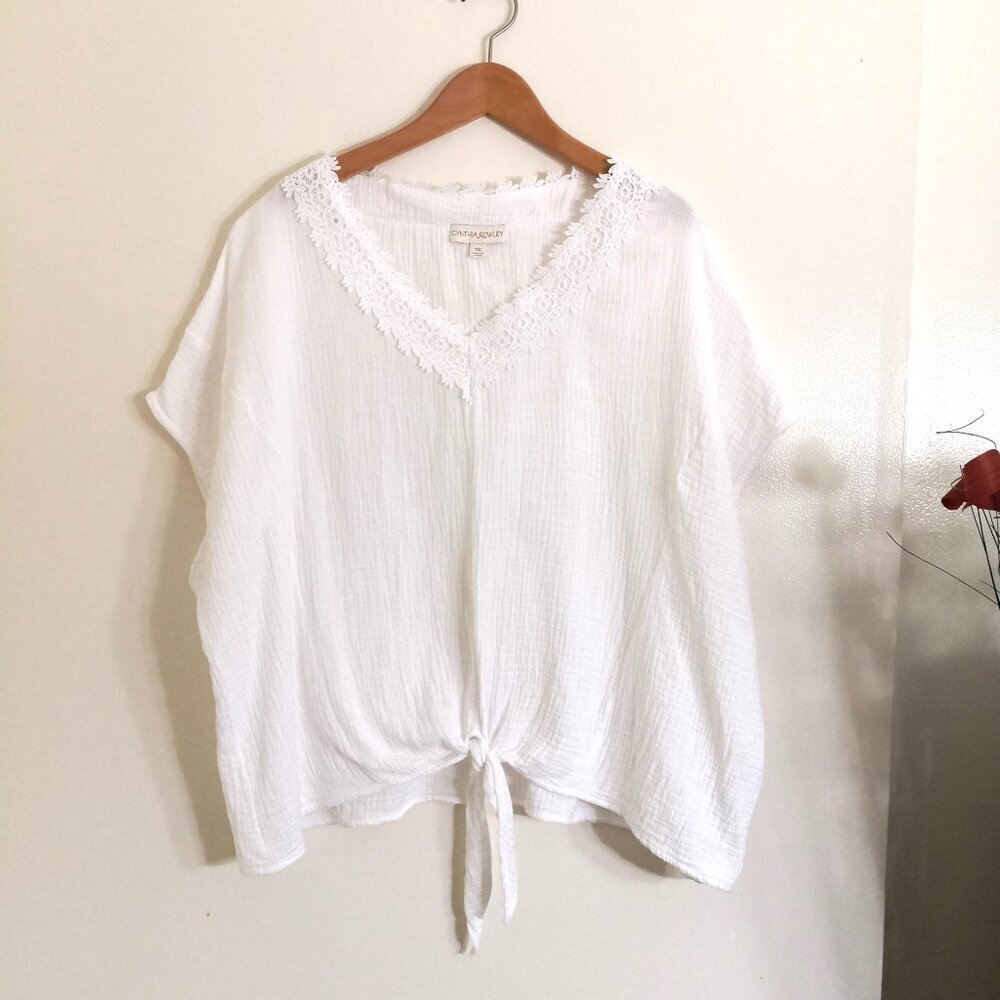 Cynthia Rowley Cotton Gauze Lace Detail Top White Size 1X‎